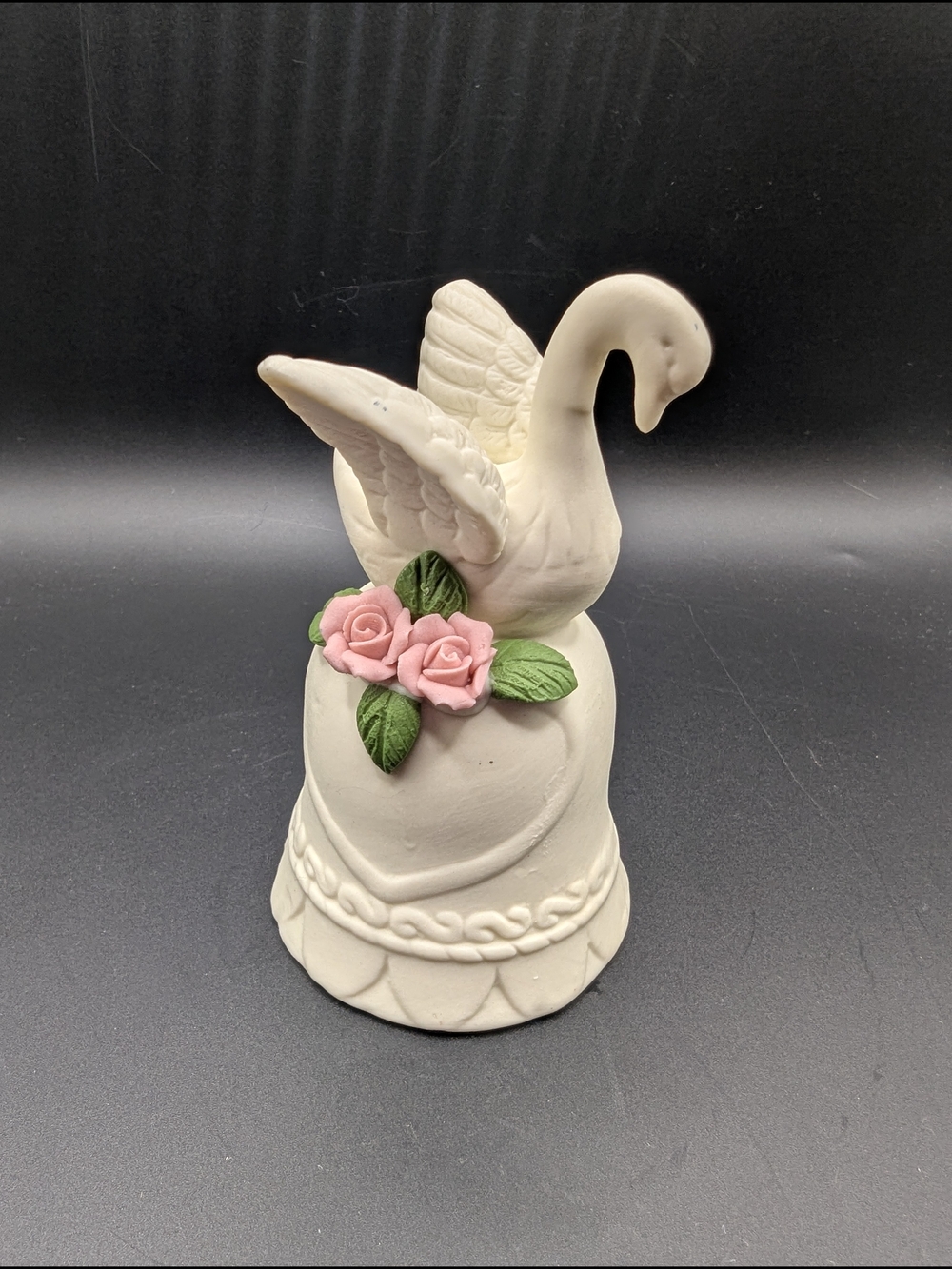 Michelangelo White Ceramic Swan Bell with Pink Roses